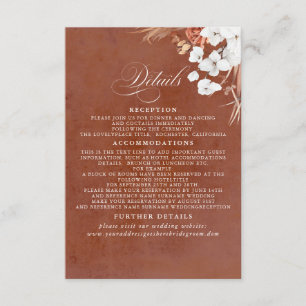 Terracotta und White Blume Boho Hochzeiten Details Begleitkarte