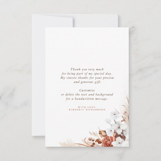 Terracotta und White Blume Boho Vielen Dank Dankeskarte (Rückseite)