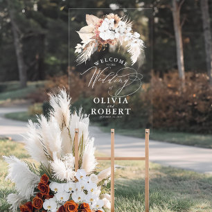 Terracotta und White Boho Blumenzehen Willkommen Acrylschild