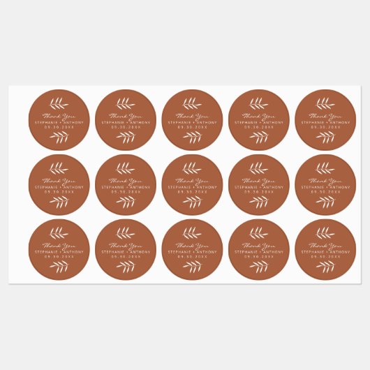 Terracotta und White Branches Wedding Vielen Dank Etiketten (Blatt)