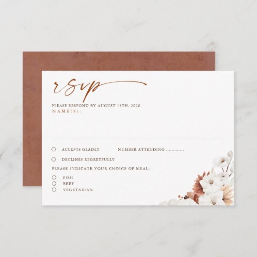 Terracotta und White Floral Boho Wedding RSVP (Vorne/Hinten)