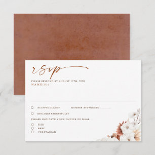 Terracotta und White Floral Boho Wedding RSVP Karte