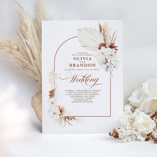 Terracotta und White Orchid Blume Boho Wedding Einladung