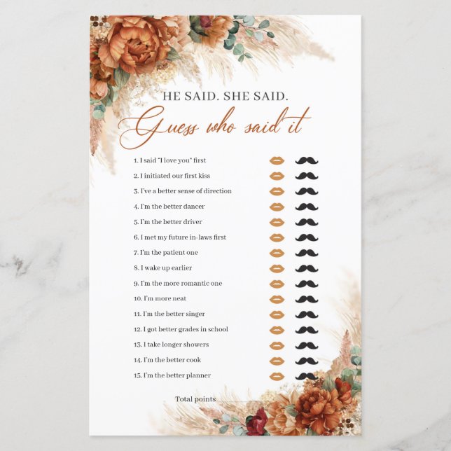 Terracotta verbrannte orangefarbene Pampas Er sagt (Vorderseite)