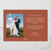 Terracotta Vielen Dank für Ihre Herz-Script-Hochze Folieneinladung (Rückseite)