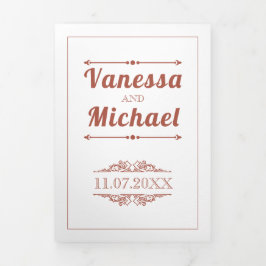 Terracotta Vintage Elemente und Typografie Hochzei Dreifach Gefaltete Einladung
