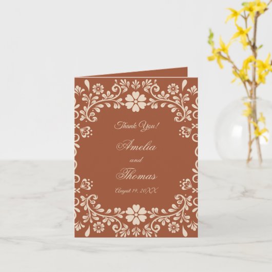 Terracotta Vintage Wedding Dankeschön Karte (Gelbe Blume)