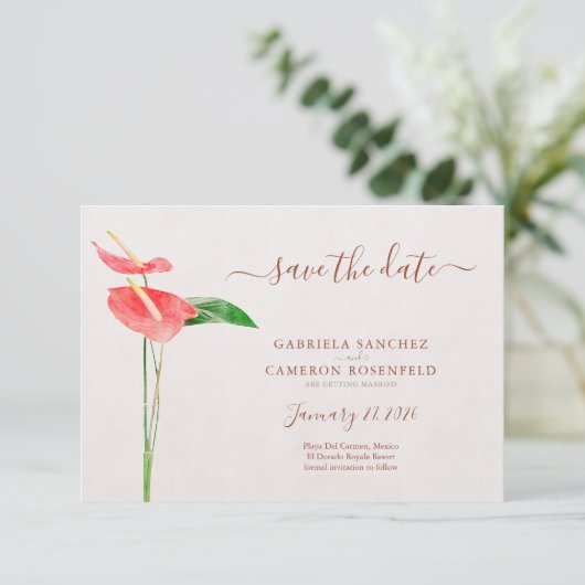 Terracotta Wasserfarben Botanisch Save the Date (Stehend Vorderseite)