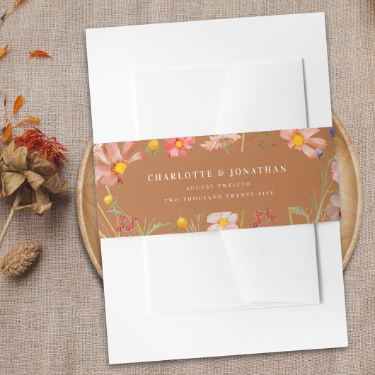 Terracotta Wasserfarbene Hochzeit im Herbst Einladungsbanderole