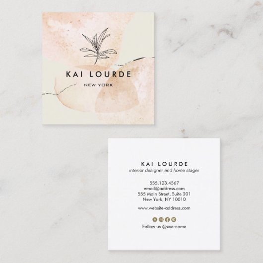 Terracotta Wasserfarbene Pflanze Blätter Quadratische Visitenkarte (Vorne/Hinten)