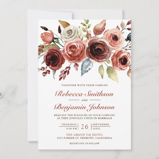 Terracotta Watercolor Foto QR Code Wedding Einladung (Vorderseite)