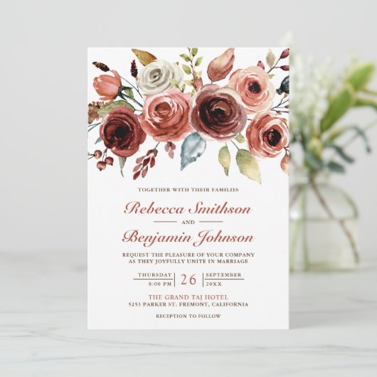 Terracotta Watercolor Foto QR Code Wedding Einladung (Stehend Vorderseite)