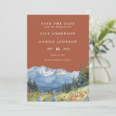 Terracotta Watercolor Mountain Photo Wedding Save The Date (Stehend Vorderseite)
