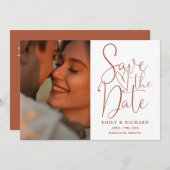 Terracotta Wedding 2 Foto QR Code Elegantes Skript Save The Date (Vorne/Hinten)