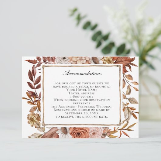 Terracotta Wedding Accommodation Card Begleitkarte (Stehend Vorderseite)