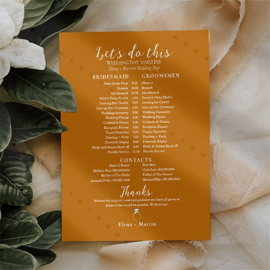 Terracotta Wedding Bridal Timeline