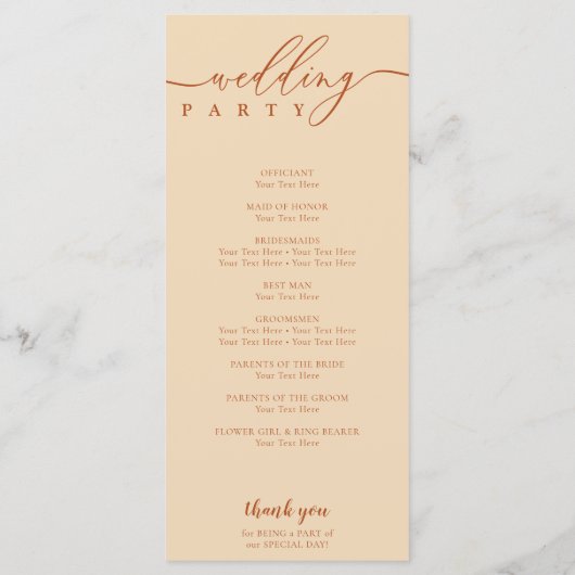 Terracotta Wedding Ceremony Plan Programm (Rückseite)