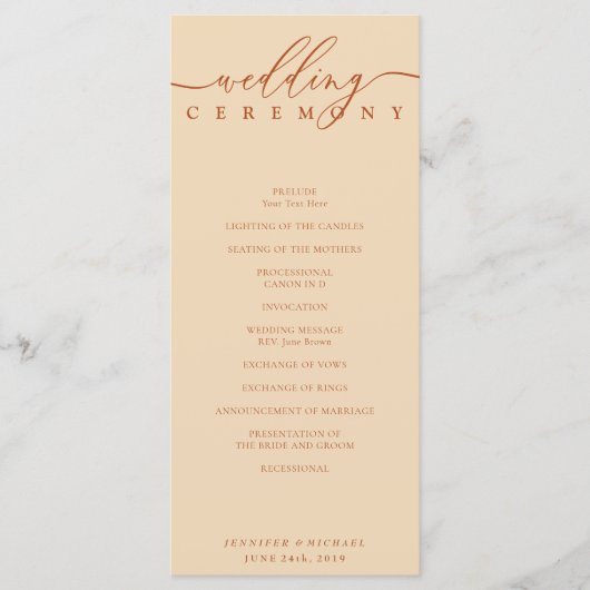 Terracotta Wedding Ceremony Plan Programm (Vorderseite)
