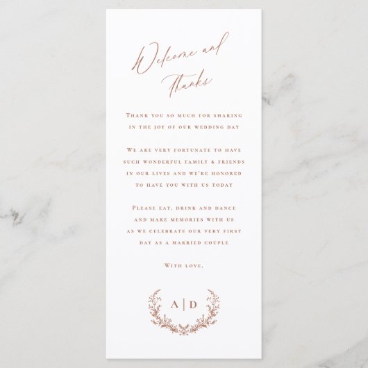 Terracotta Wedding Day Willkommen und Danke Karte (Vorderseite)