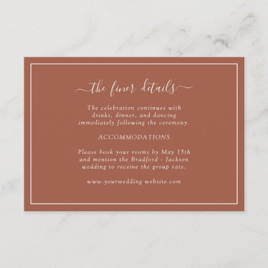 Terracotta Wedding Details Karte (Vorderseite)