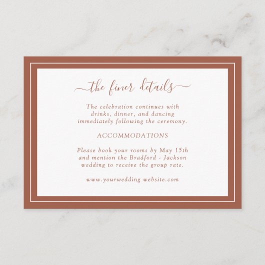 Terracotta Wedding Details Karte (Vorderseite)
