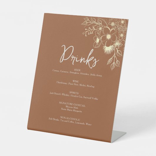 Terracotta Wedding Drink Bar Menu Sockelschild (Vorderseite)