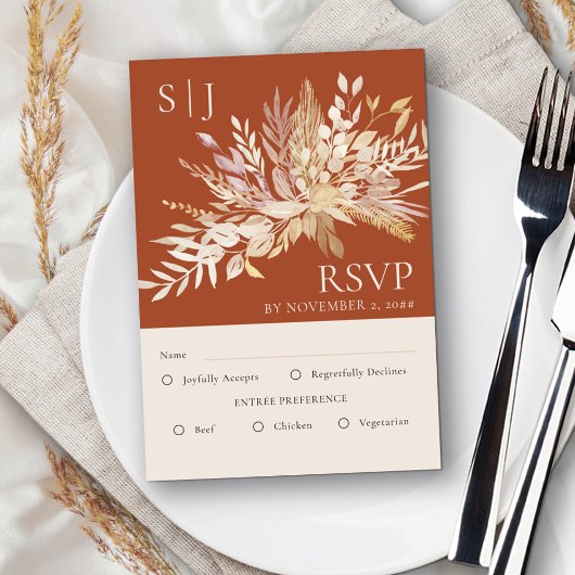 Terracotta Wedding Entree RSVP Karte