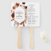 Terracotta Wedding Floral Rustic Programm Hand Fan Fächer (Vorne und Hinten)