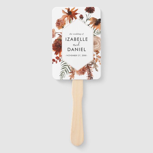 Terracotta Wedding Floral Rustic Programm Hand Fan Fächer (Vorderseite)