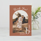 Terracotta Wedding Foto Dankeskarte (Stehend Vorderseite)