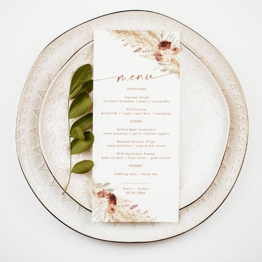 Terracotta Wedding Menu | Boho Pampas Grass