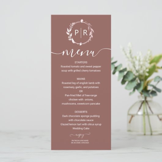 Terracotta Wedding Menu Card (Stehend Vorderseite)