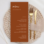 Terracotta Wedding Menu Cards Menükarte<br><div class="desc">Minimalistische Karten mit Hochzeitmenü | Moderne Speisekarte,  Abendmenü für Hochzeiten,  rustikales Buffet zum Hochzeitsessen und Getränkekarte,  einfache kalligraphische rustikale Hochzeitsmenüs,  rustikales Hochzeitsmenü,  Menü für Hochzeitstische</div>