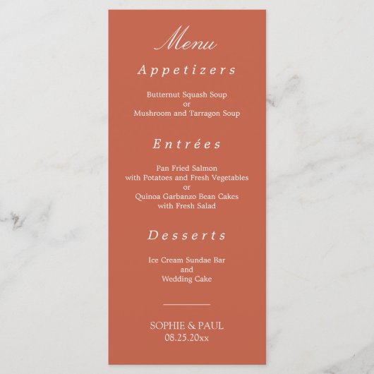 Terracotta Wedding Menu Menükarte (Vorderseite)