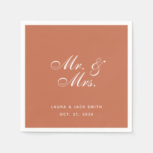 Terracotta Wedding Mr. und Mrs. Brown White Script Serviette (Vorderseite)