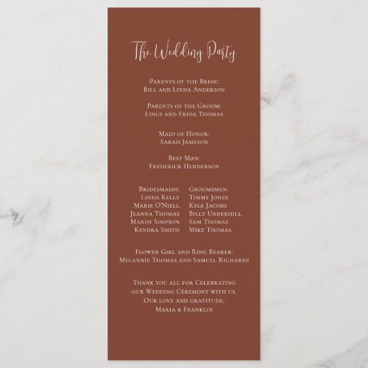 Terracotta Wedding Program Custom Programm (Rückseite)