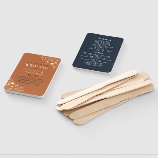 Terracotta Wedding Program Hand Fan Fächer (Non-assembled)