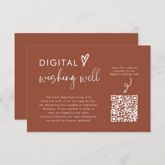 Terracotta Wedding QR Code Digitale Wünsche Begleitkarte (Vorne/Hinten)