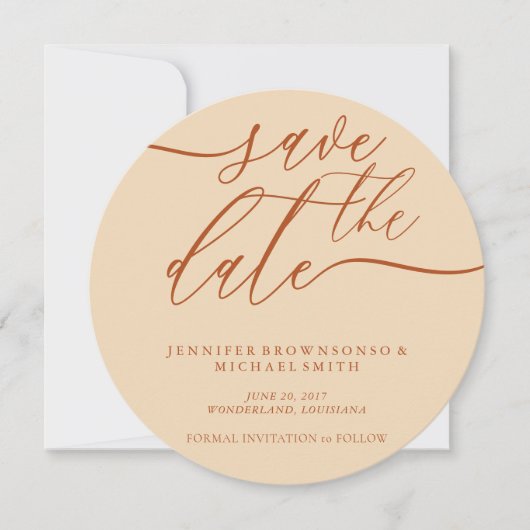 Terracotta Wedding Save Date Photo Calligraphy Save The Date (Vorderseite)