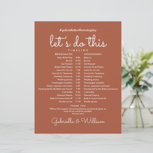 Terracotta Wedding Schedule Timeline (Stehend Vorderseite)