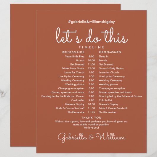 Terracotta Wedding Schedule Timeline (Vorne/Hinten)