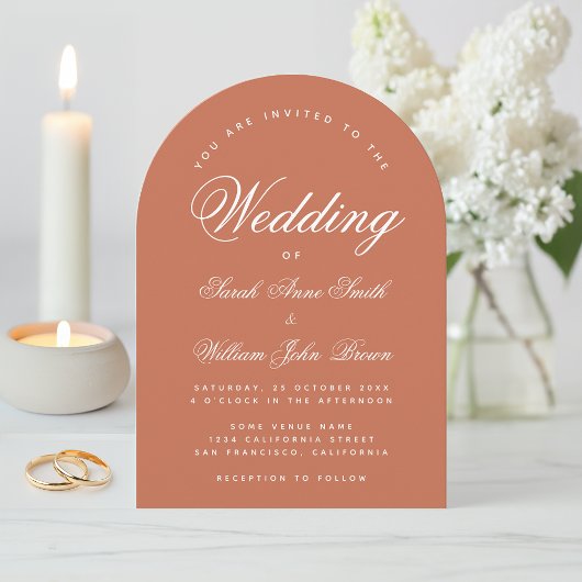Terracotta Wedding Simple Calligraphy Arch Einladung