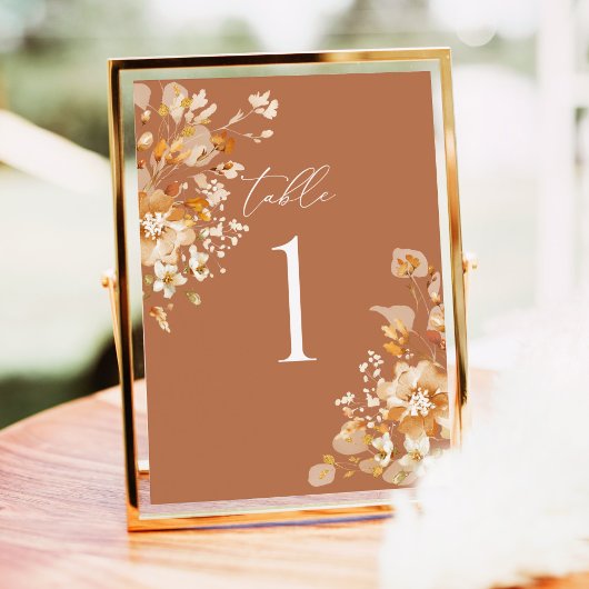 Terracotta Wedding Table Numbers, Floral Elegant