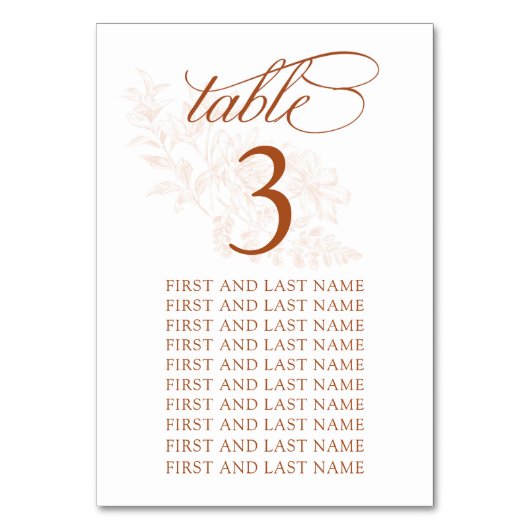 Terracotta Wedding Tischnummer Card (Vorderseite)