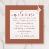 Terracotta Wedding Willkommensgeschenk Beutel Geschenkanhänger (Rückseite)