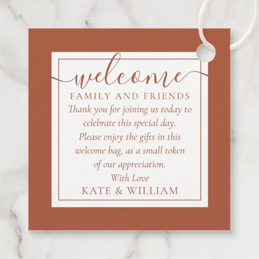 Terracotta Wedding Willkommensgeschenk Beutel Geschenkanhänger (Rückseite)