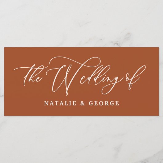 Terracotta weiße Skript die Hochzeit von Schild Me Menükarte (Vorderseite)