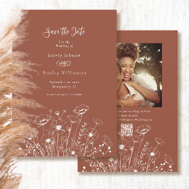 Terracotta Weiße Wildblume Save the Date Hochzeit Einladung
