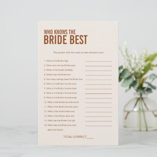 Terracotta Wer das Bride Brautparty Game kennt (Stehend Vorderseite)