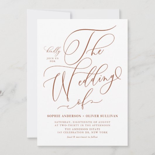 Terracotta Whimsical Calligraphy QR Code Wedding Einladung (Vorderseite)